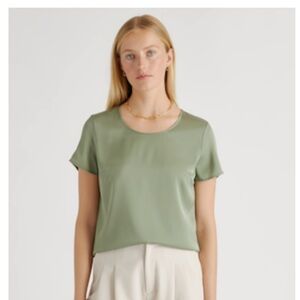 Quince Washable Stretch Silk Tee Moss Green Sz M